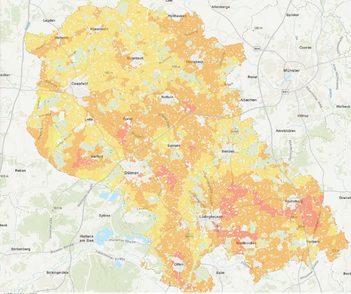 Klimawirkungsanalyse im GIS-Portal des Kreises Coesfeld zum Thema Hitze.